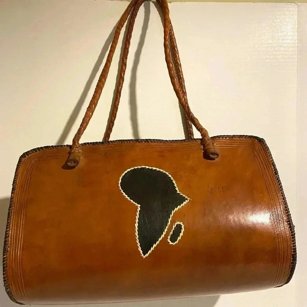 Handmade brown leather satchel handbag
